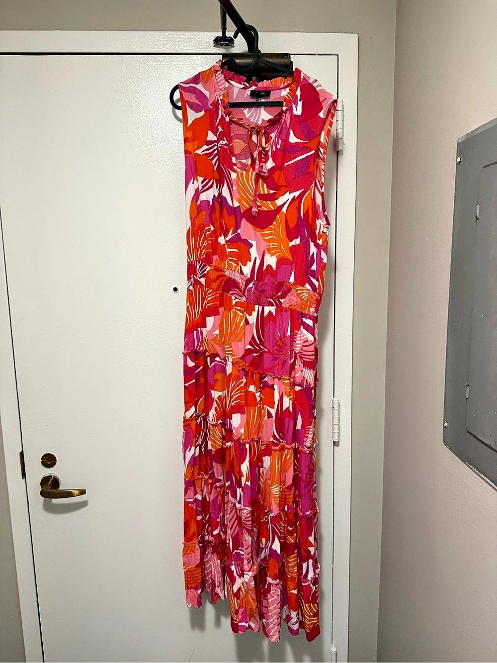 MSK Pink & Orange Sleeveless Tie-Neck Maxi Dress XL